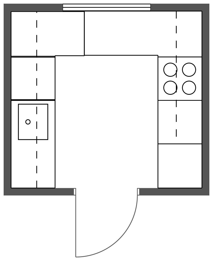 Small U-shaped Kitchen Design 2D Floor Plan