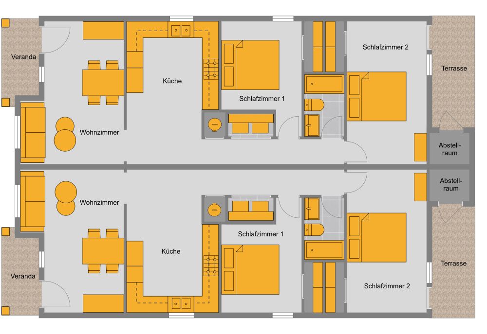 Grundriss für ein Zweifamilienhaus 2D Grundrisse