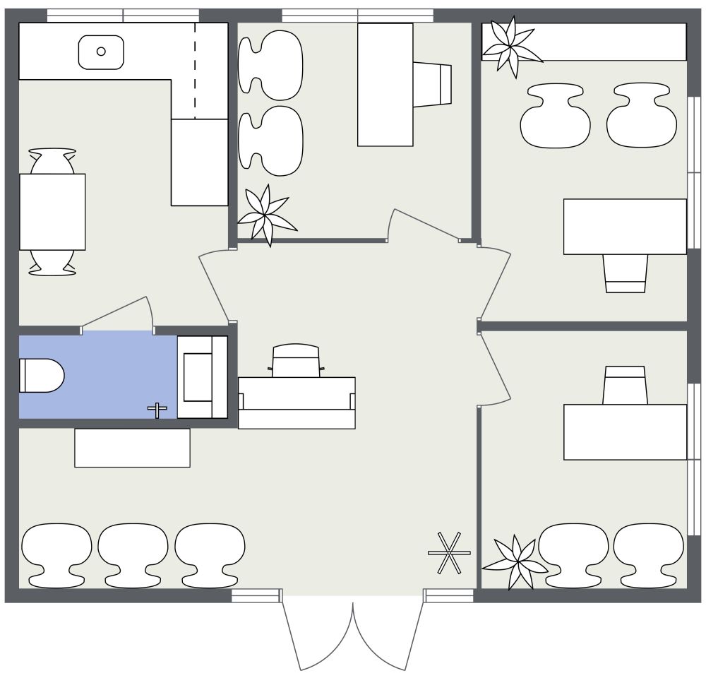 Kleiner offener Büro-Grundriss 2D Grundrisse