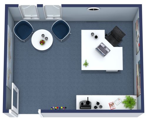 Kleines Büro in blauen Farben