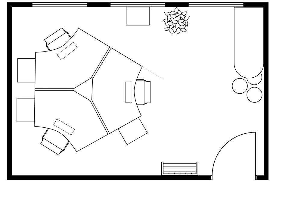 Büro-Grundriss für drei Mitarbeiter 2D Grundrisse