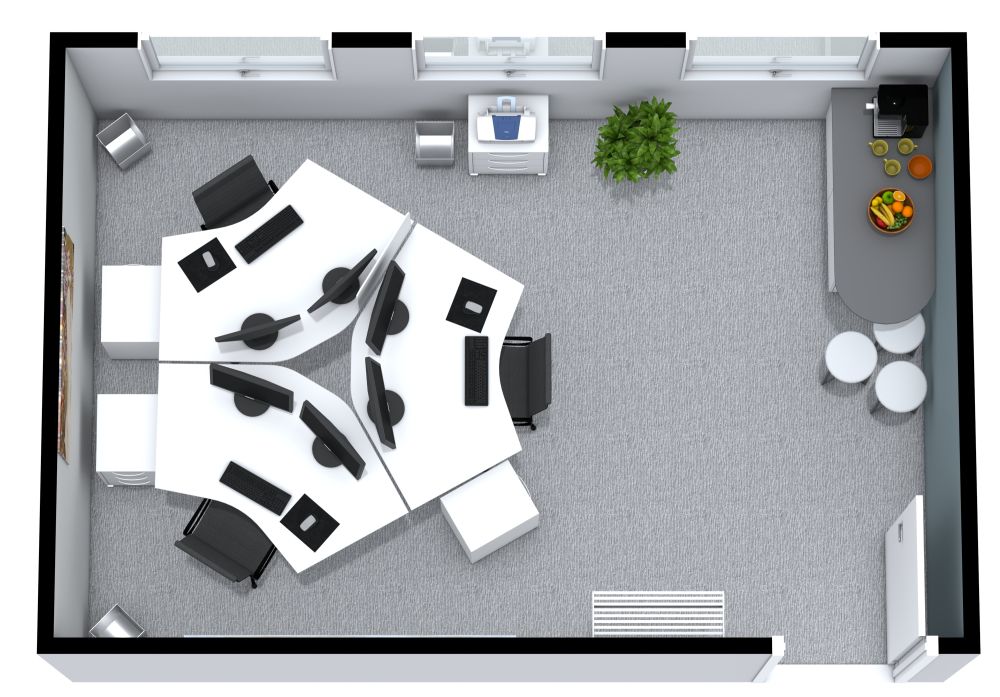 Büro-Grundriss für drei Mitarbeiter