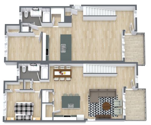 Grundriss für ein 3-stöckiges Zweifamilienhaus