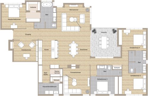 Wohnungslayout mit 5 Schlafzimmern