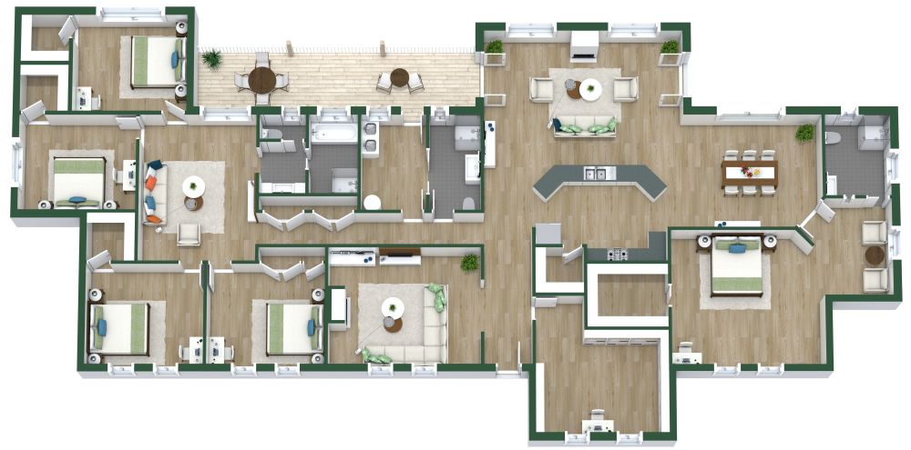 Wohnungsgrundriss mit 5 Schlafzimmern