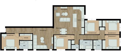 Grundriss für eine Wohnung mit 5 Schlafzimmern