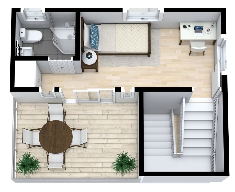 2 Story Container Home for Students 3D Floor Plan