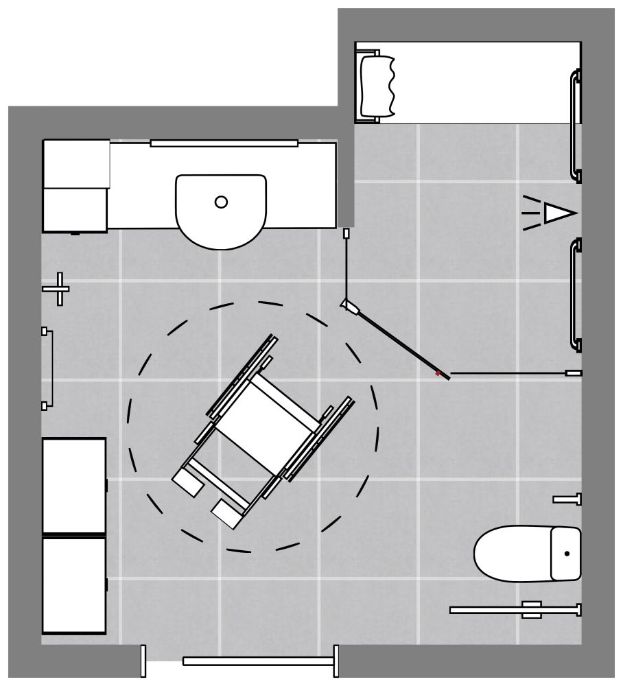 Barrierefreies Badezimmer mit großer Dusche 2D Grundrisse