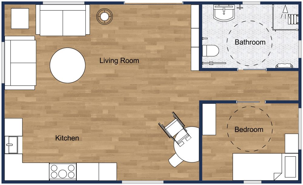 Wheelchair Floor Plan with Accessible Bathroom 2D Floor Plan