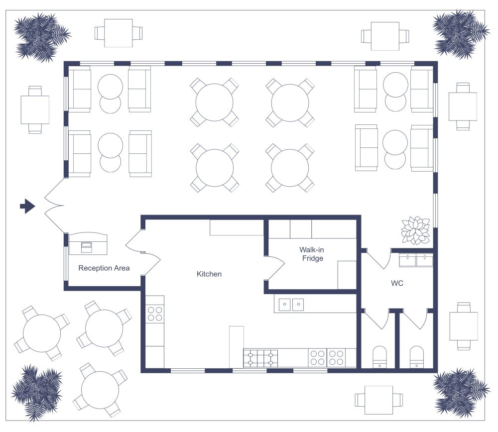Cozy and Colorful Restaurant 2D Floor Plan With Patio
