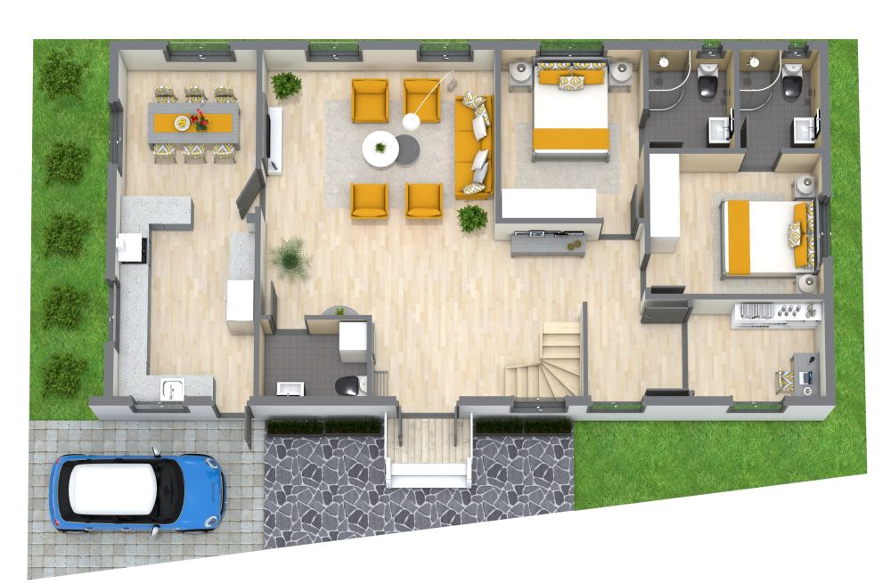 2200 sq ft 3D House Plan