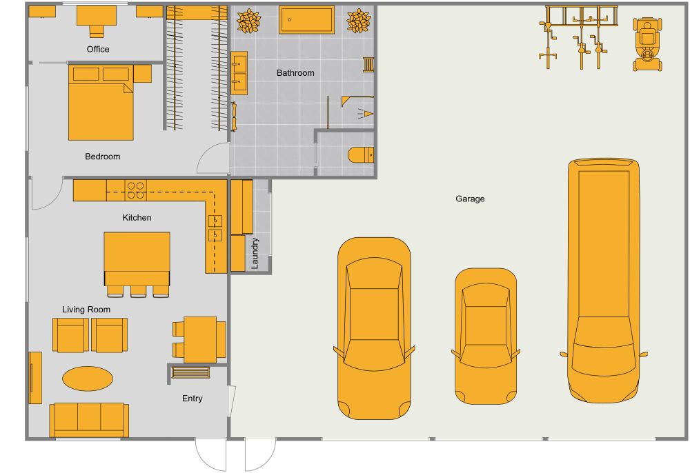 40x60 Garage Plan with Living Quarters 2D Floor Plan