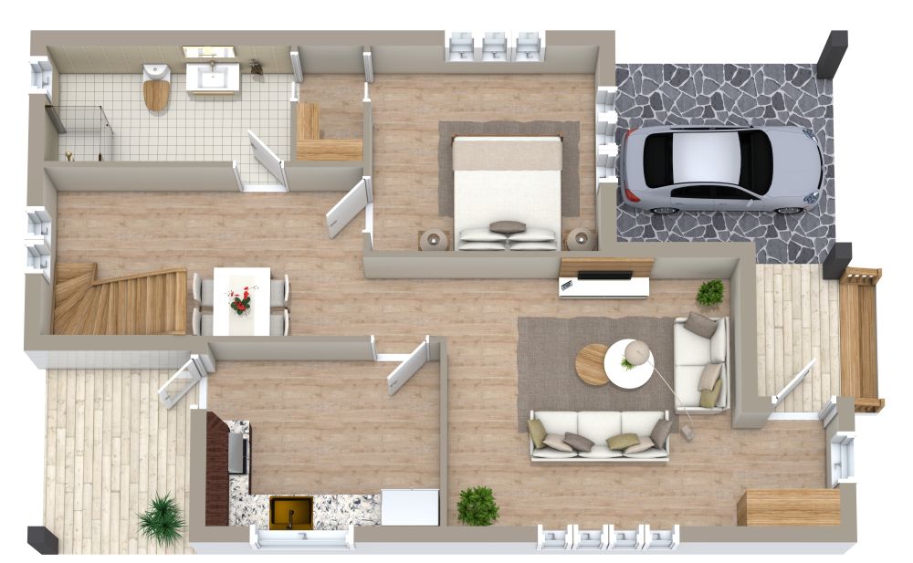1700 sq ft 3D House Plan