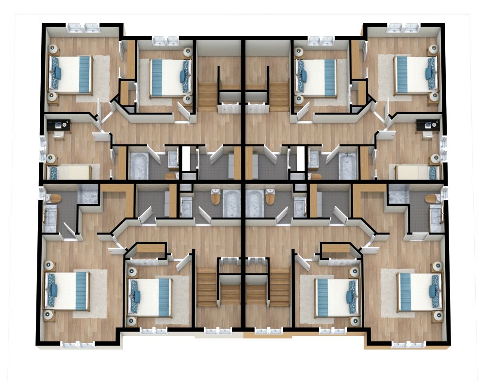 Multi-Family Home 3D Floor Plan, First Floor