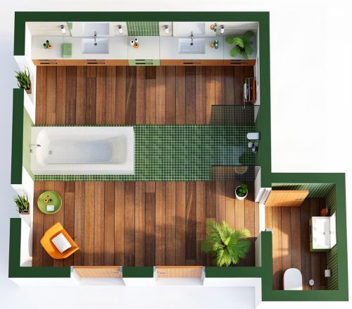 Green Tile Bathroom Layout