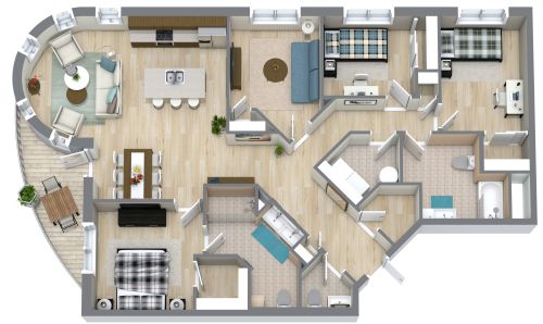 Großer Wohnungsgrundriss mit Erkerfenster