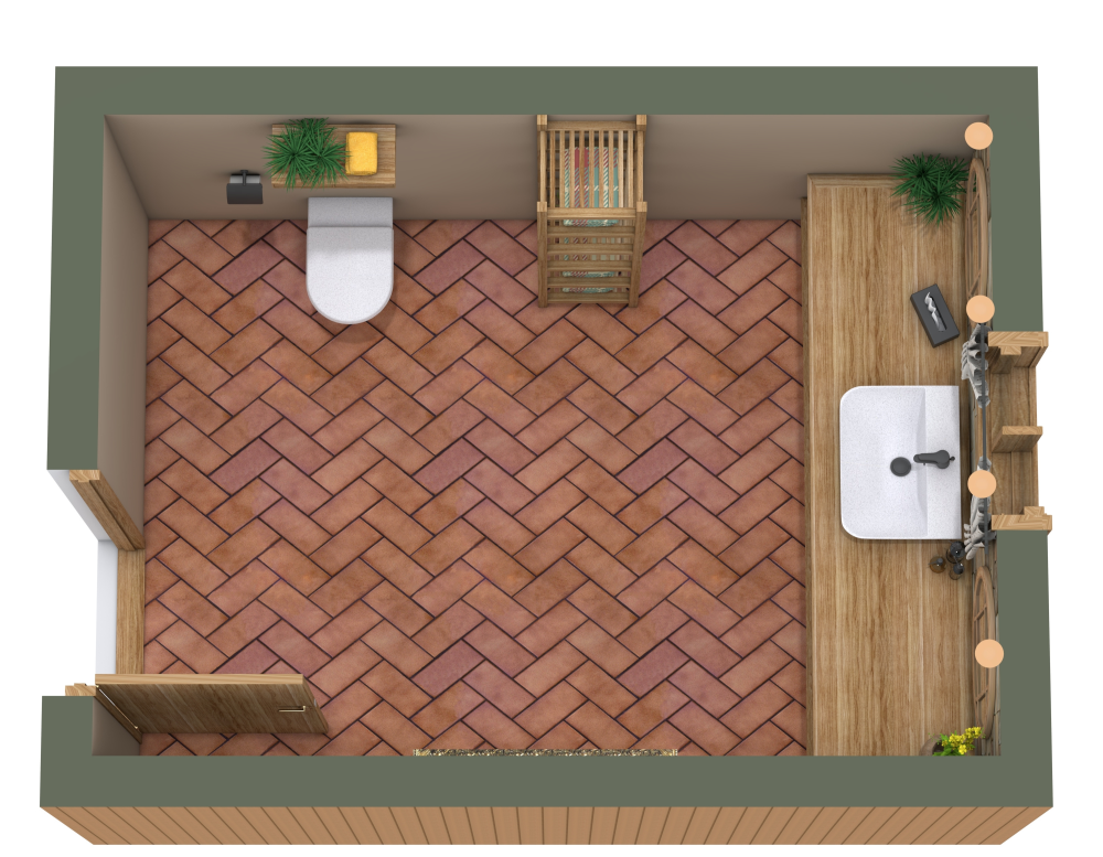 Rustic Powder Room Layout 3D Floor Plan