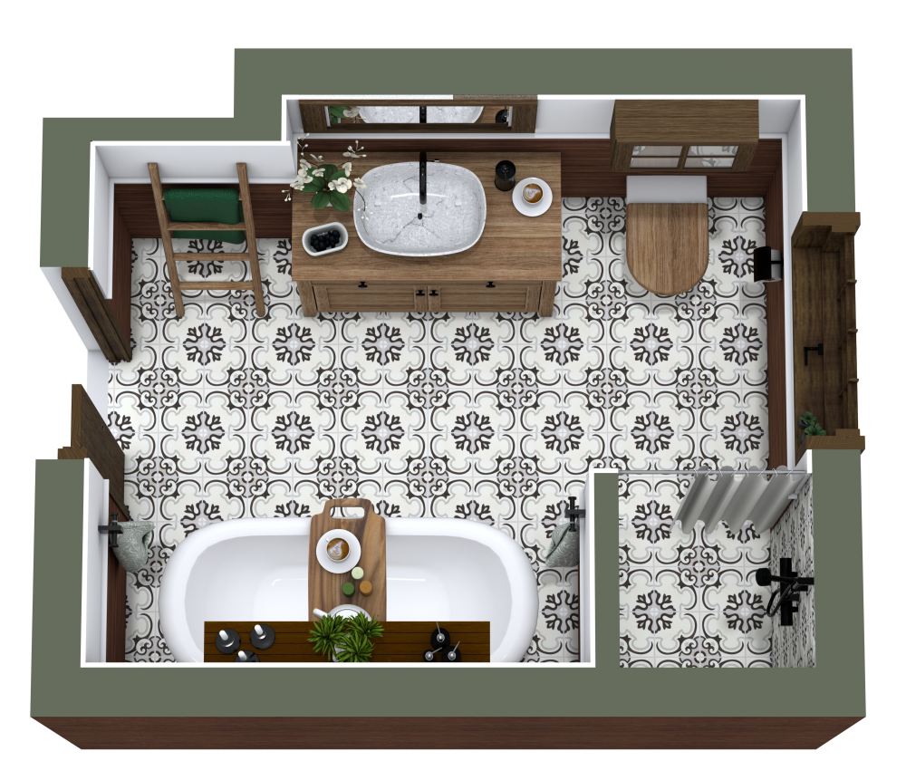 Farmhouse Style Bathroom 3D Floor Plan