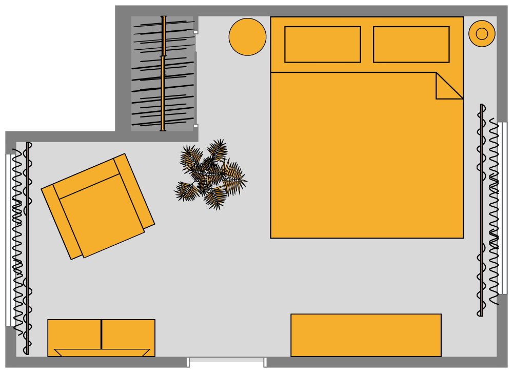 Yellow Primary Bedroom 2D Floor Plan