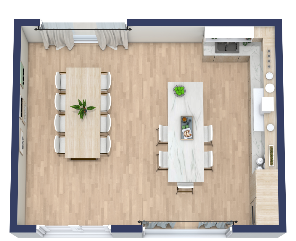 Scandinavian L-Shaped Kitchen 3D Floor Plan