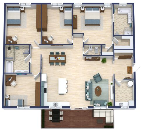 Wohnungsgrundriss mit 4 Schlafzimmern
