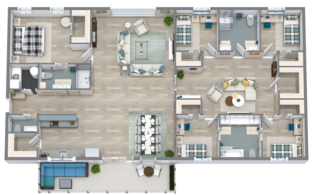 Grundriss mit 5 Schlafzimmern und Balkon