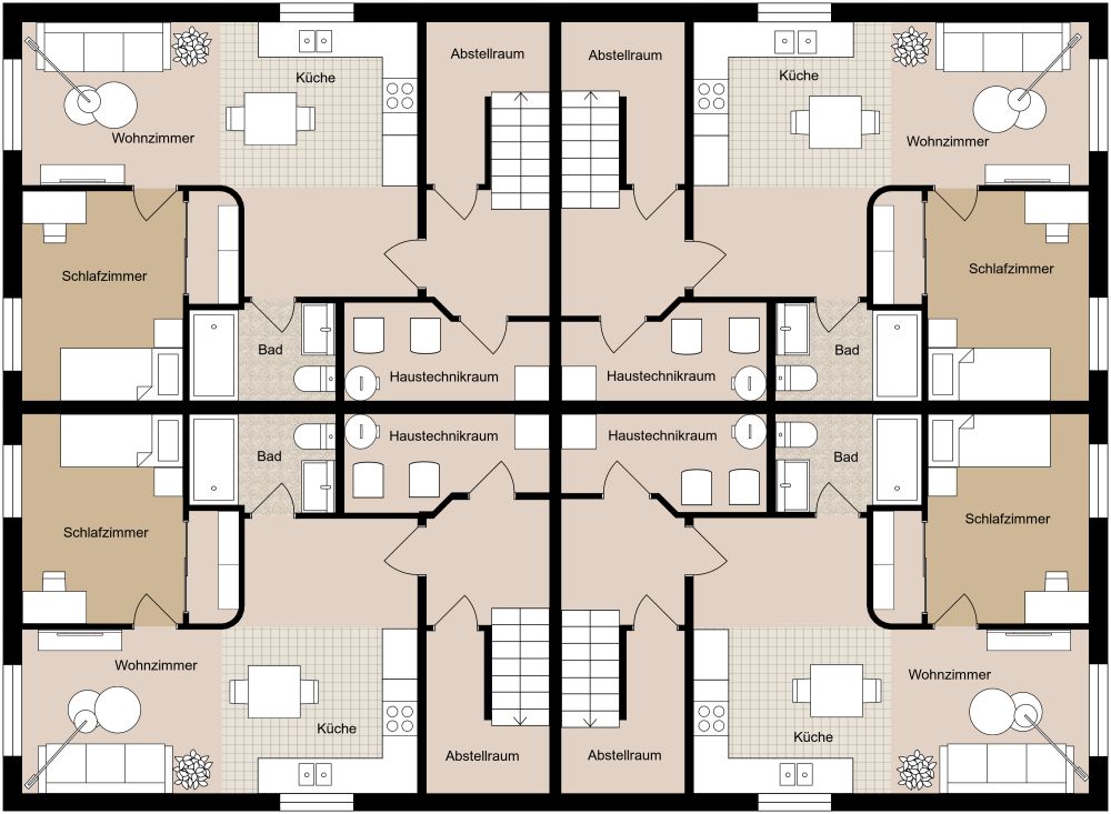 Mehrfamilienhaus-Grundriss 2D, Untergeschoss