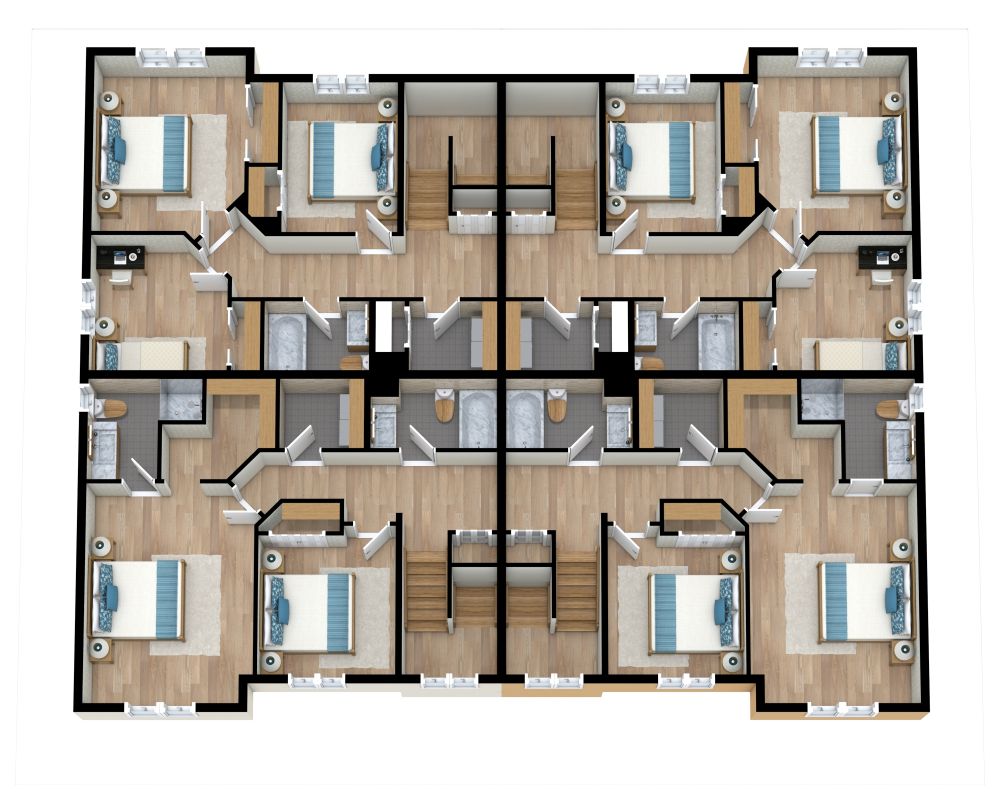 Mehrfamilienhaus-Grundriss 3D, Obergeschoss