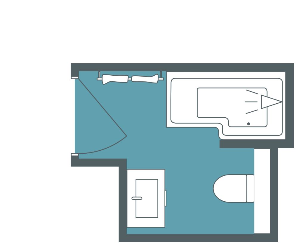 Bathroom with L-shaped Right Hand Shower Bath 2D Floor Plan