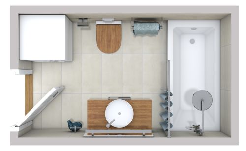 Rectangular Bathroom Layout With Washer and Dryer