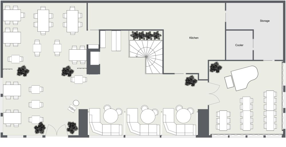 Beautiful and Intimate Restaurant Layout in 2D
