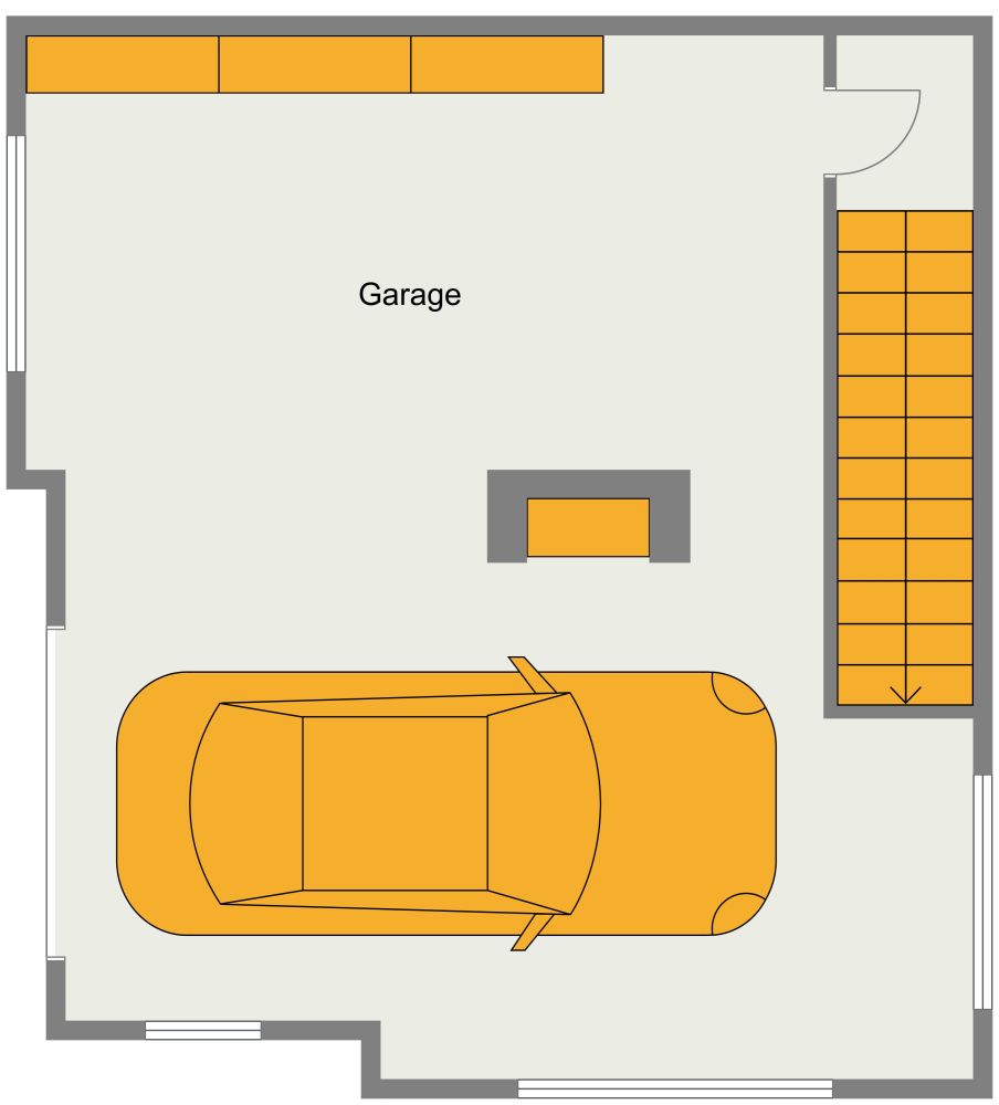 Ground Floor Garage Apartment 2D Floor Plan With Fireplace