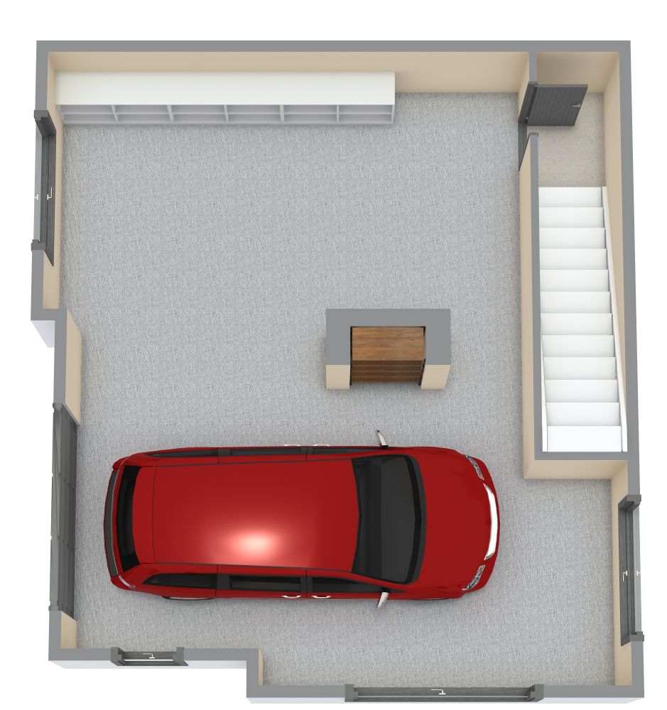 Ground Floor Garage Apartment 3D Floor Plan With Fireplace