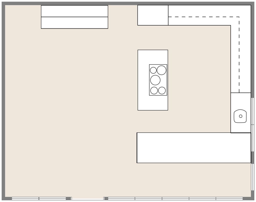 U-Shaped Kitchen 2D Floor Plan with Island