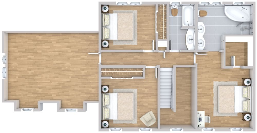 Inviting House Plan Layout With Bay Window First Floor 3D