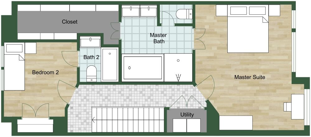 Second 2D Floor Plan With Large Kitchen and 2 Car Garage