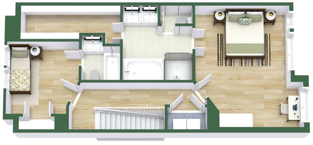 Second 3D Floor Plan With Large Kitchen and 2 Car Garage