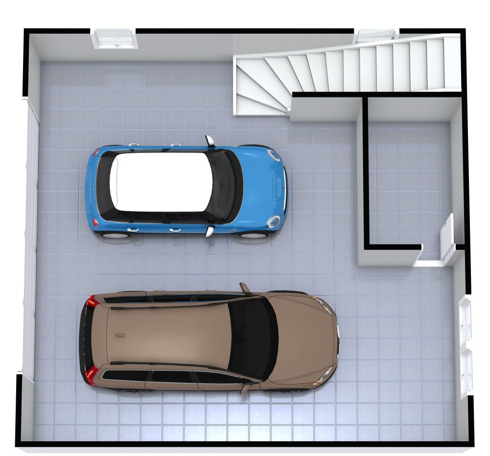 First Floor Garage Apartment 3D Plan With Large En-Suite Bathroom