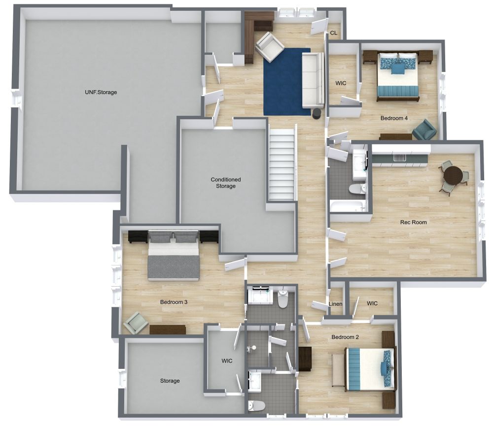 2 Level 4 Bedroom Home With 3 Car Garage, First Floor 3D