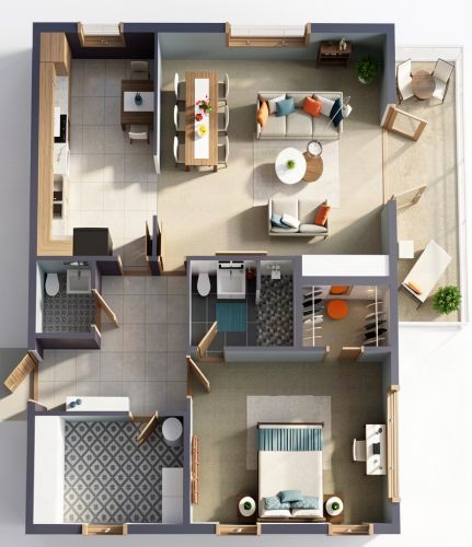 1 Bedroom Floor Plan with Spacious Balcony