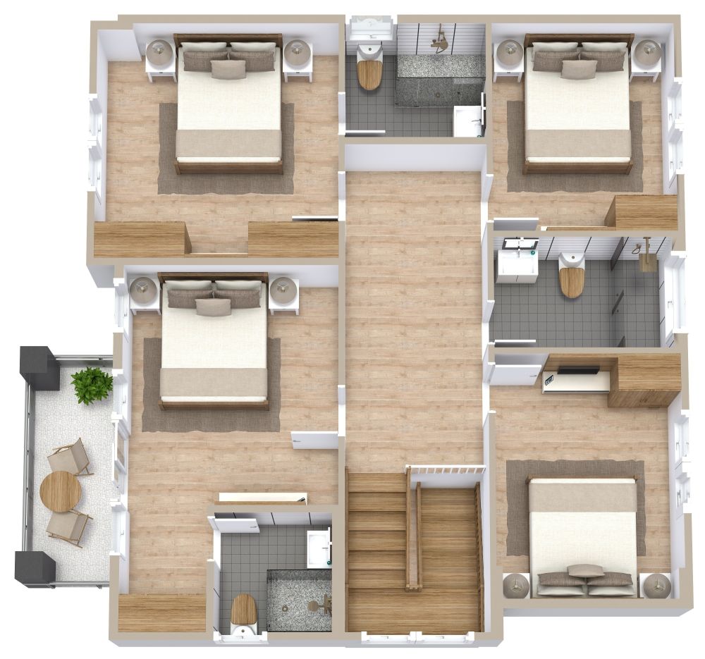 Lovely 5 Bedroom Floor Plan With Balcony, 3D First Floor