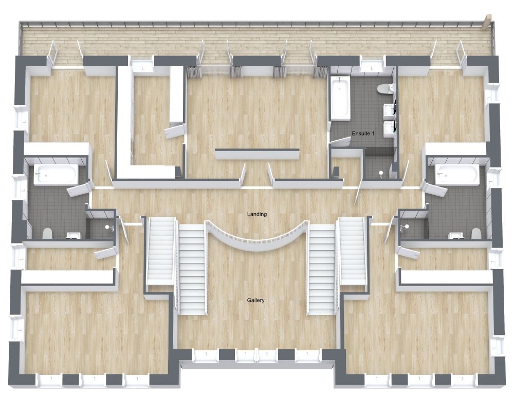 Grand 3 Story 8 Bedroom 3D House Plan, First Floor