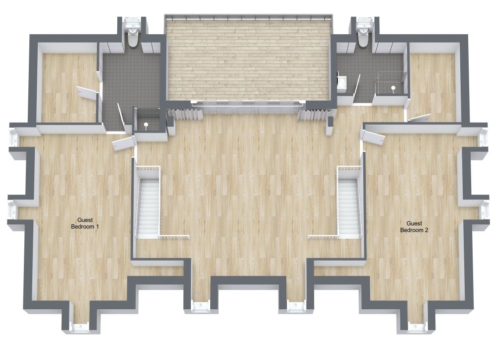 Grand 3 Story 8 Bedroom 3D House Plan, Second Floor