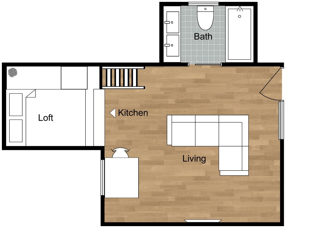 Tiny House 2D Floor Plan with Bedroom Loft