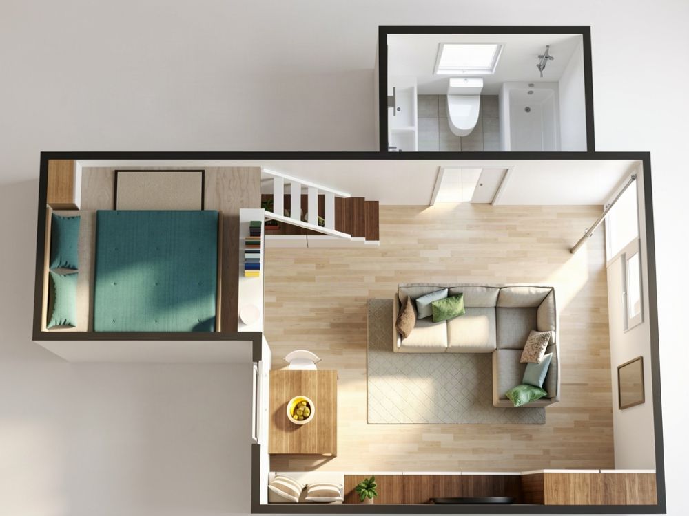 Tiny House Floor Plan with Bedroom Loft - AI Render