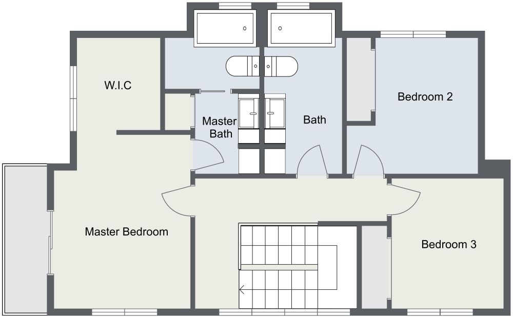 3 Bed 2 Bath Home Design Layout, First Floor 2D