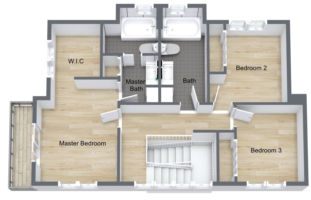 3 Bed 2 Bath Home Design Layout, First Floor 3D