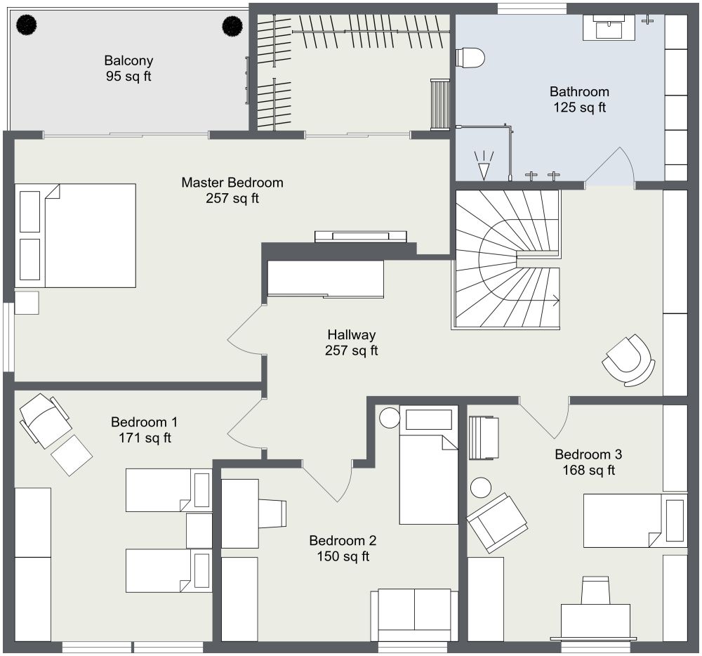 Family Home 2D Floor Plan With 5 Bedrooms, First Floor