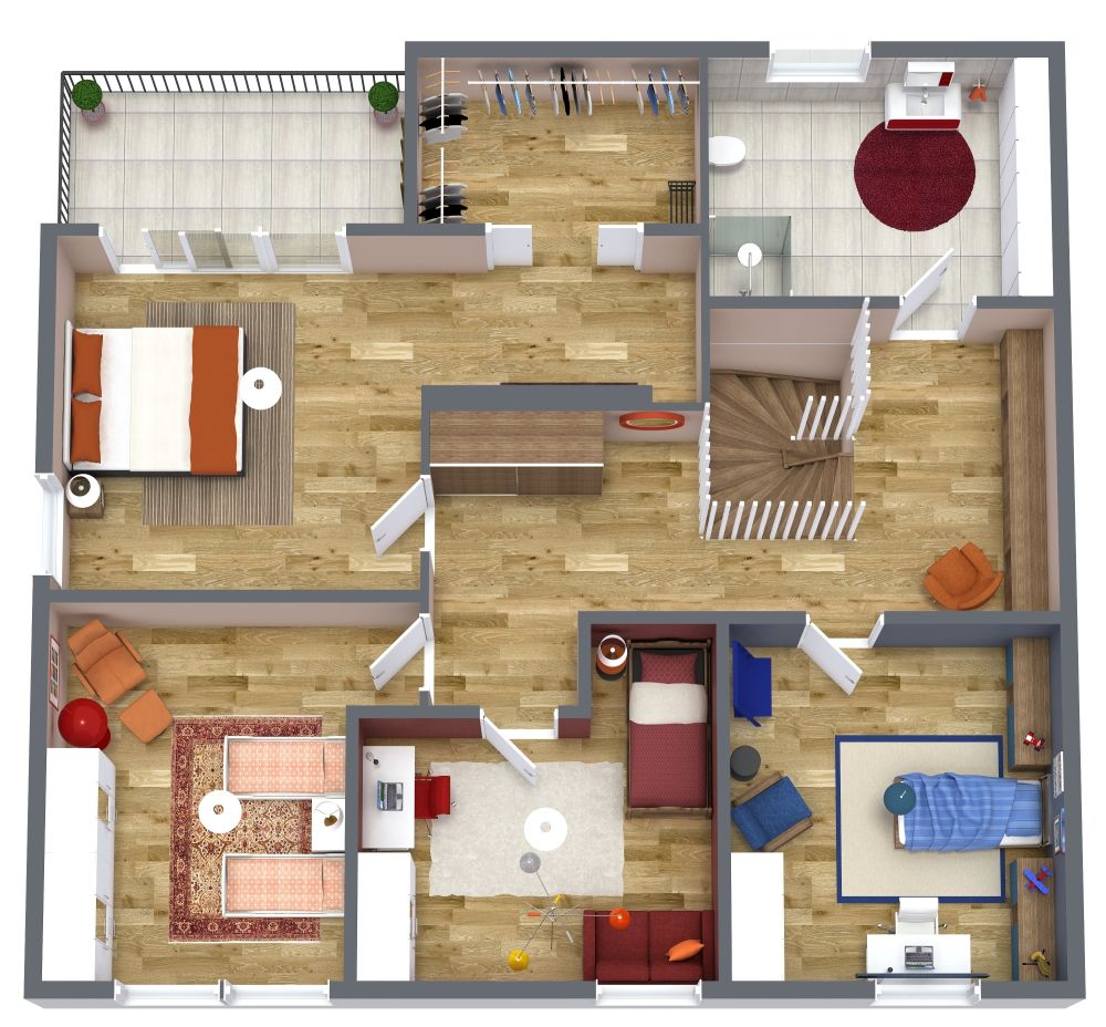 Family Home 3D Floor Plan With 5 Bedrooms, First Floor