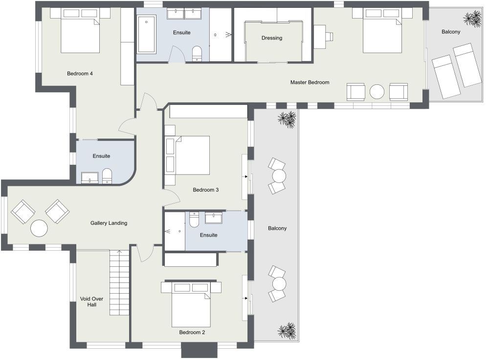 Large 2 Story House With 4 Bedrooms 2D Floor Plan